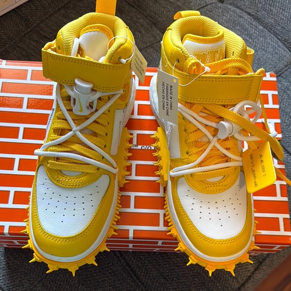 Other - Nike Air Force 1 Mid Off White Yellow High-Top Sneakers